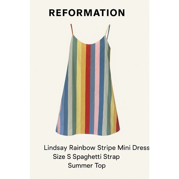 Reformation Lindsay Multicolor Rainbow Striped Sleeveless Camisole Dress Size 6 - Picture 2 of 8